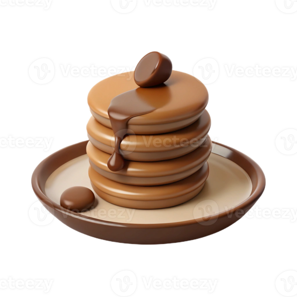 Chocolate Drizzled Pancake Stack on Plate png