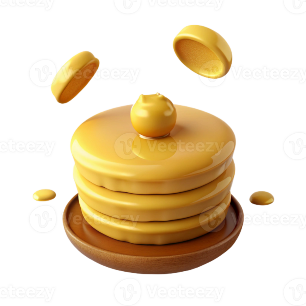 Stack of Golden Pancakes Drizzled with Syrup and a Glossy Finish png