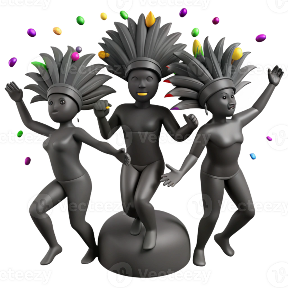 Three 3D Characters Dancing with Colorful Confetti png