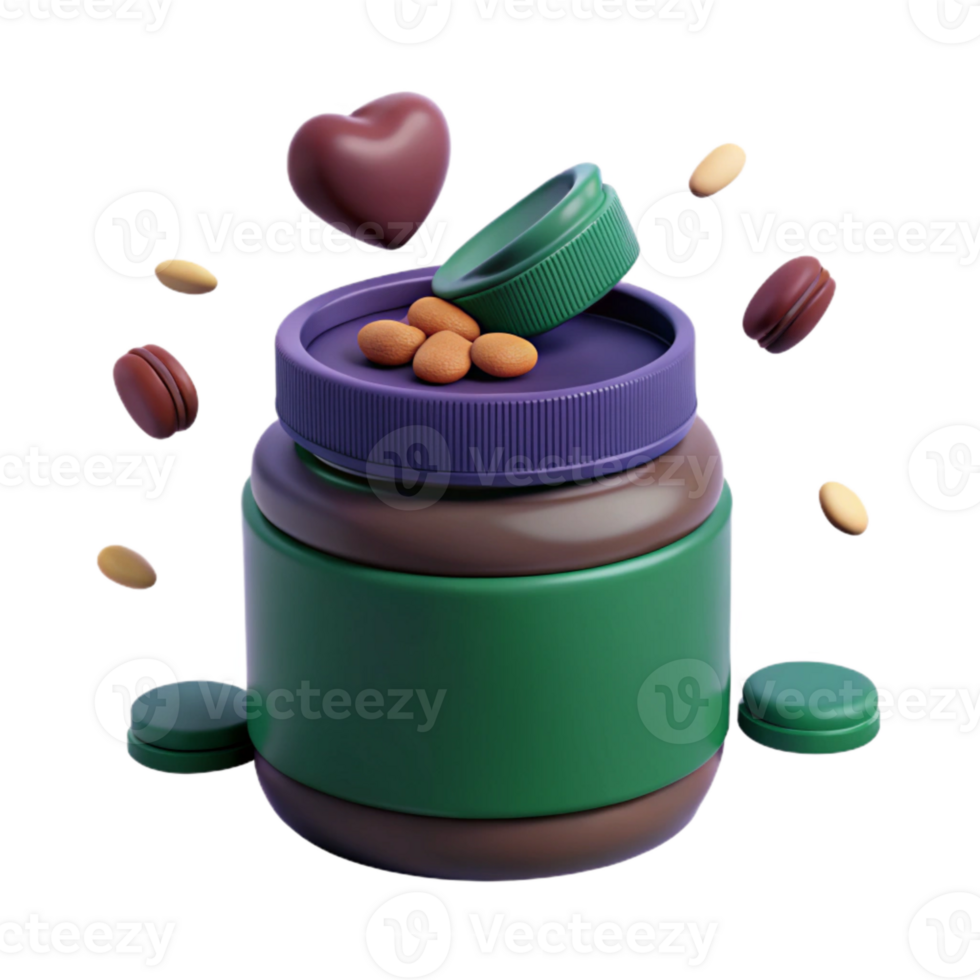 Chocolate Heart and Nut Spread in Jar png