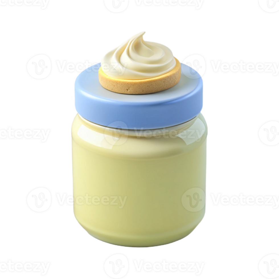 Creamy Yellow Jar with Blue Lid and Whipped Topping png
