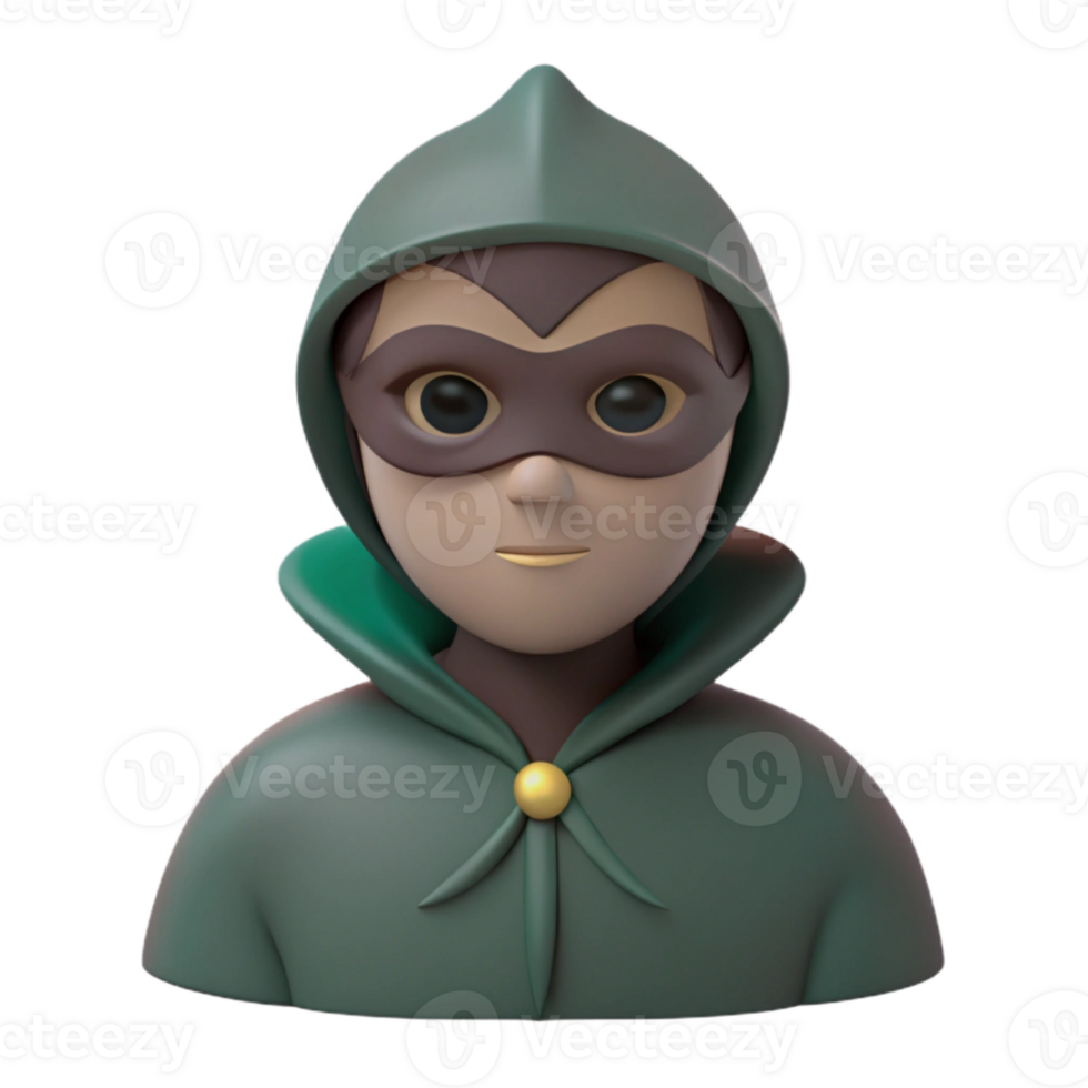 3D Render of a Masked Figure in a Green Hood png