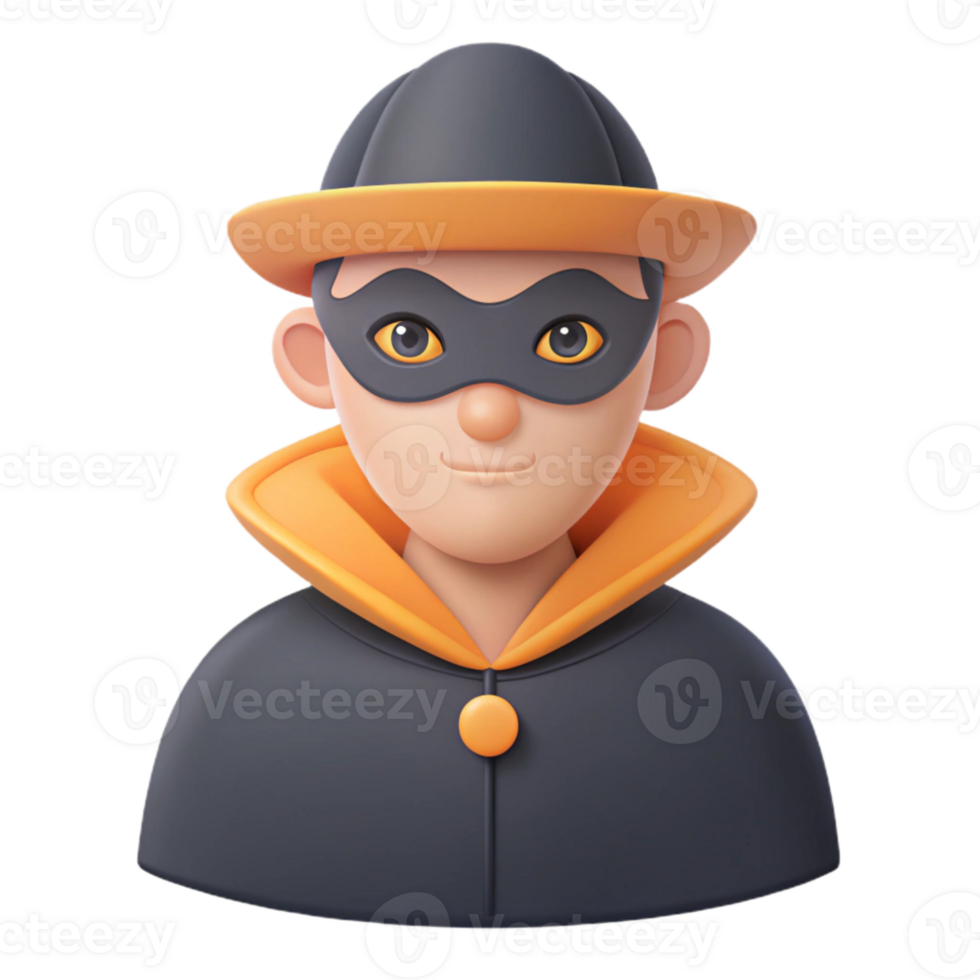 3D Cartoon Character Wearing a Mask and Hat png