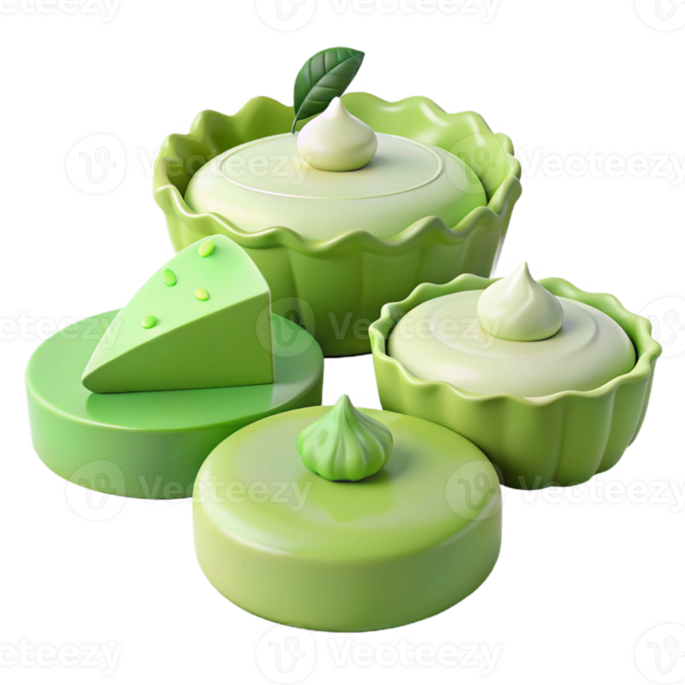 Green Dessert with Whipped Cream and Leaf Garnish png