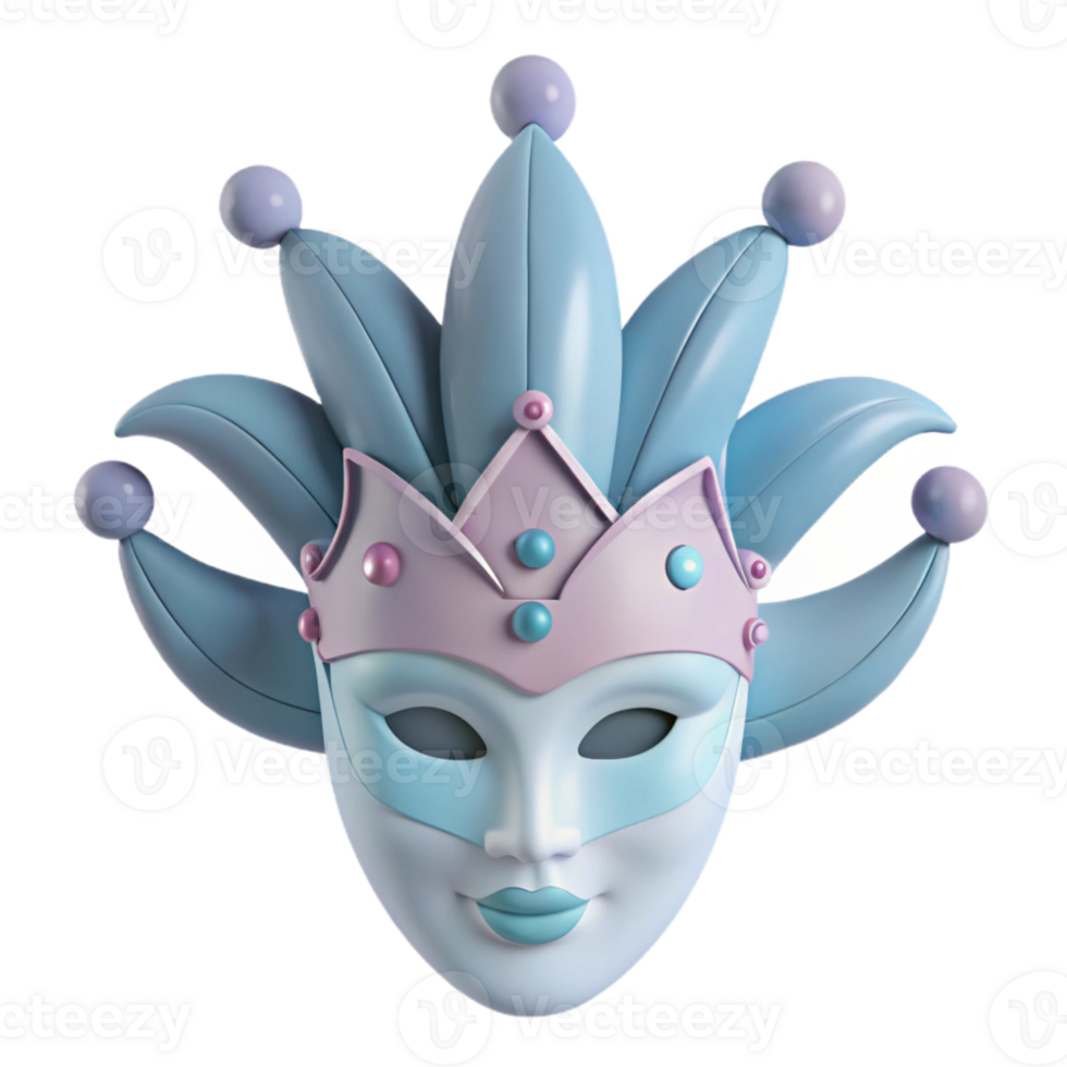 Blue and Pink Carnival Mask with Jester Hat png