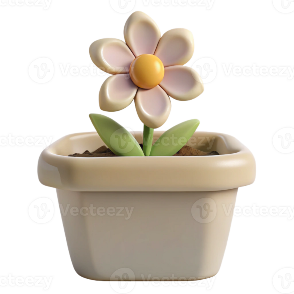 3D Render of a Flower in a Pot png