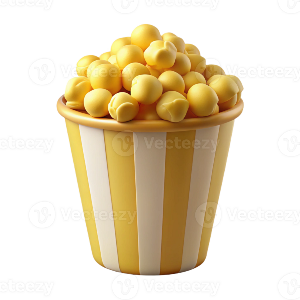 3D Render of Popcorn in a Striped Bucket png