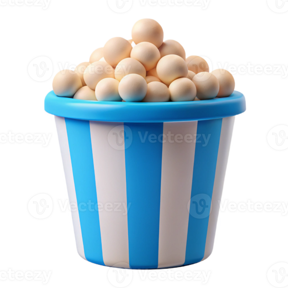 Blue and White Striped Popcorn Bucket with White Popcorn png