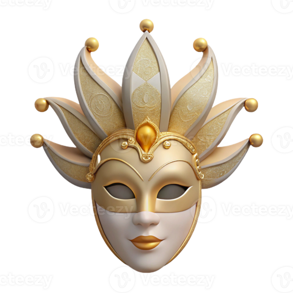 Golden and White Carnival Mask with Elaborate Detail png