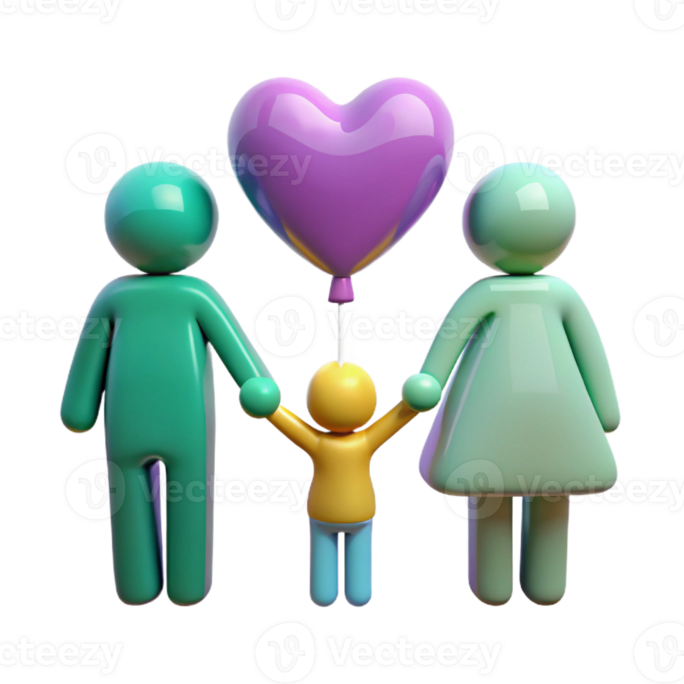Family of Three with Heart Balloon png