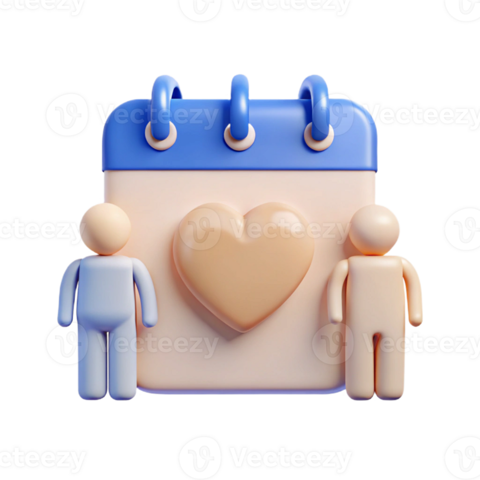 3D Calendar with Heart and Two Figures png