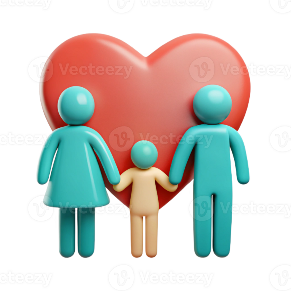 Family Unity and Love Symbol 3D Render of Heart and Figures png