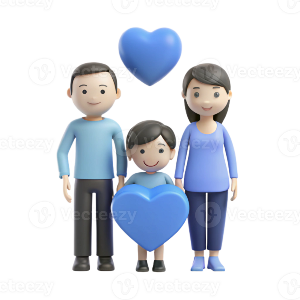 Happy Family with Blue Hearts Illustration png