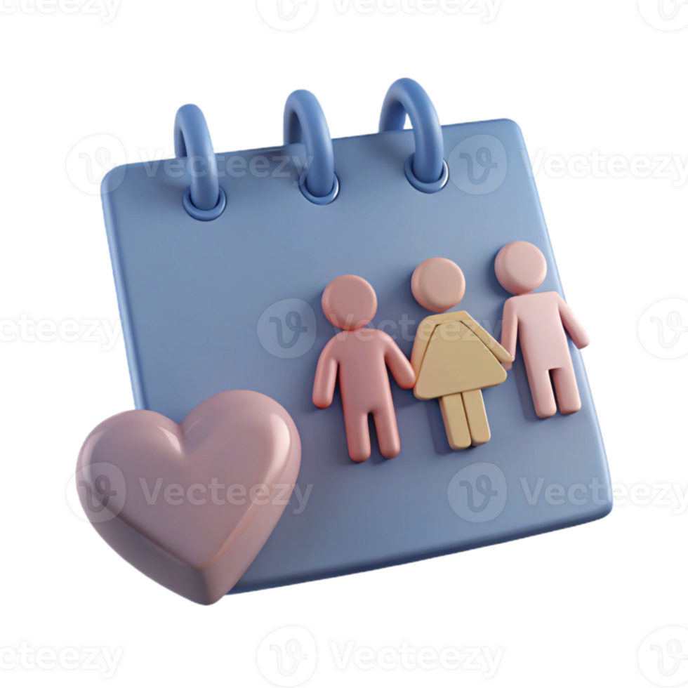 Family Calendar with Heart - 3D Render png