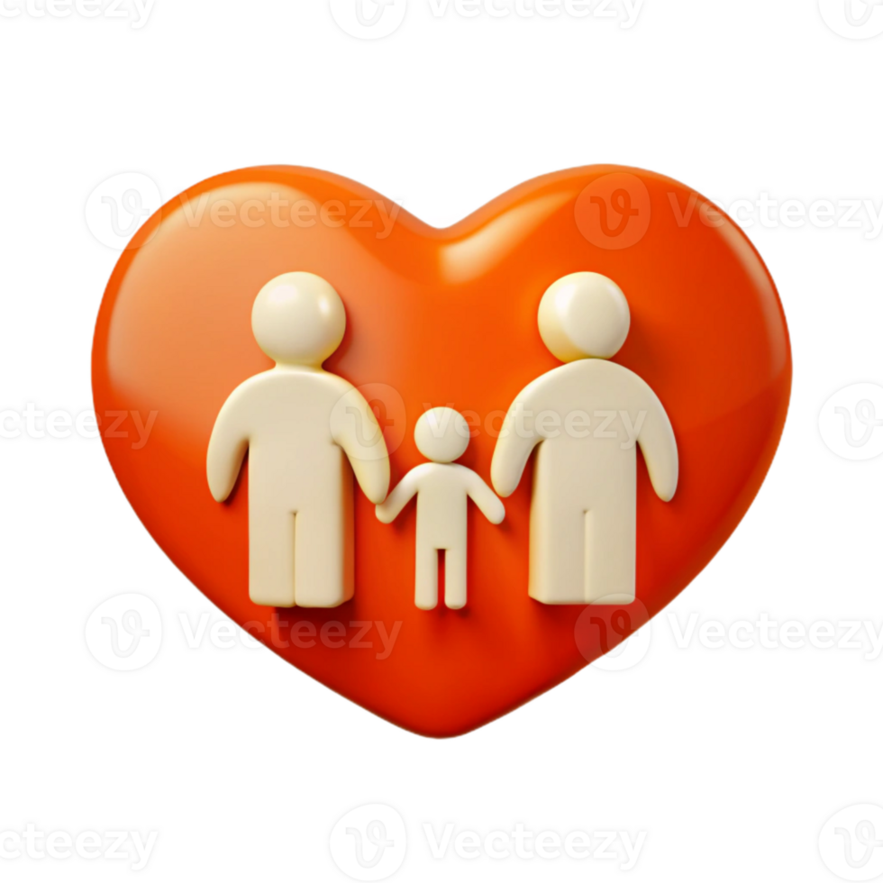 Family of Three in a Heart Shape png