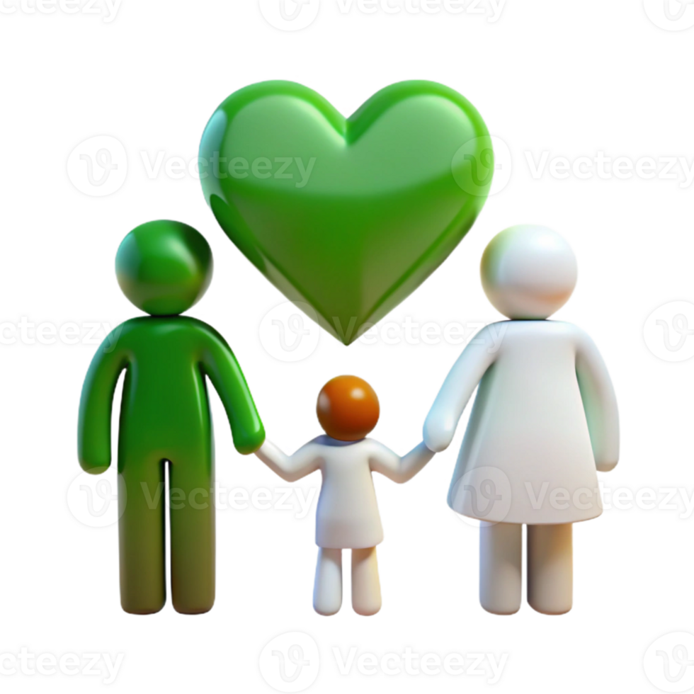 Family of Three Holding Hands Under a Green Heart png