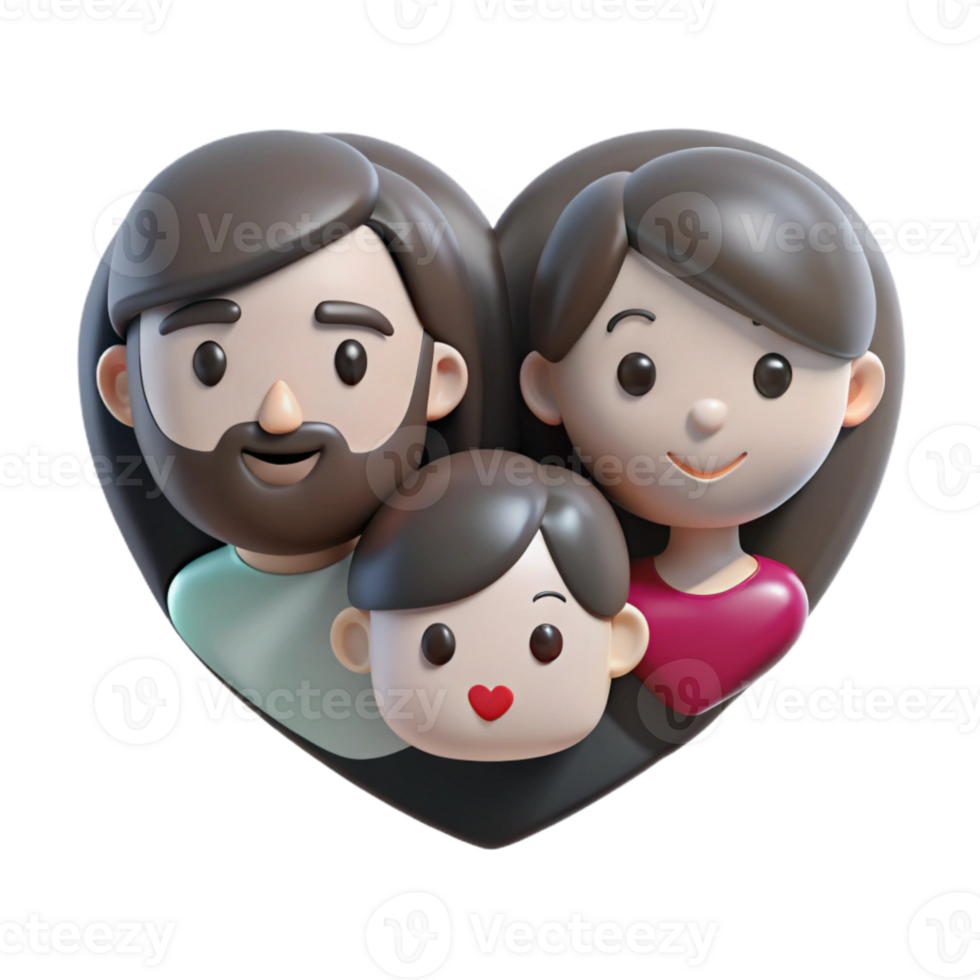 Happy Family of Three in Heart Shape png