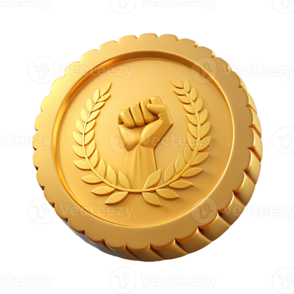 Golden Medallion with Raised Fist and Laurel Wreath png