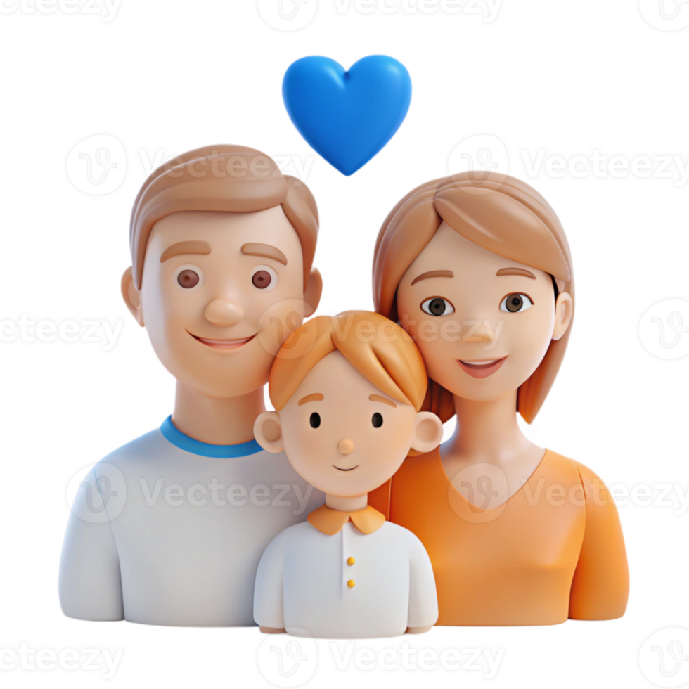 3D Cartoon Family Illustration with Heart png