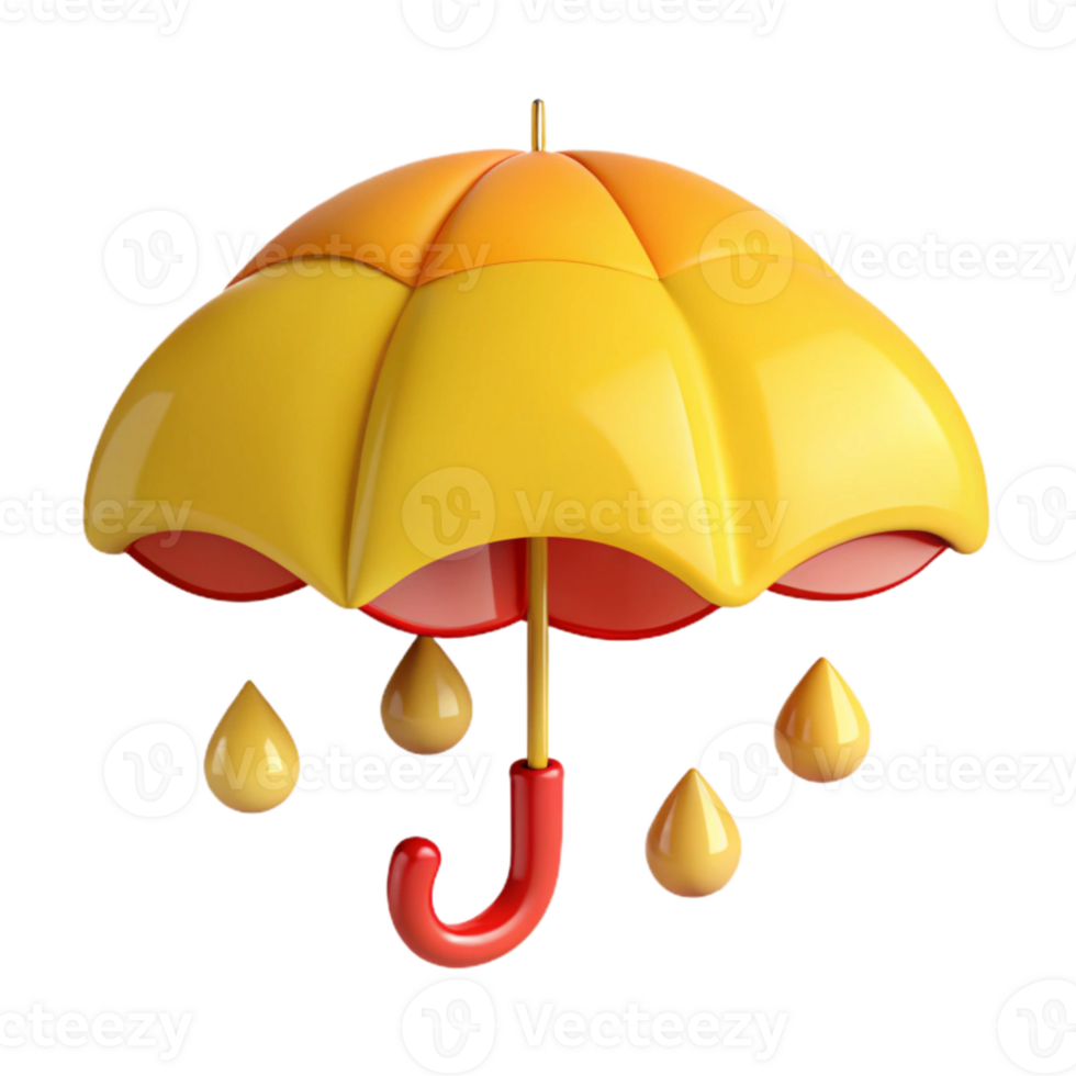 3D Cartoon Umbrella with Raindrops png