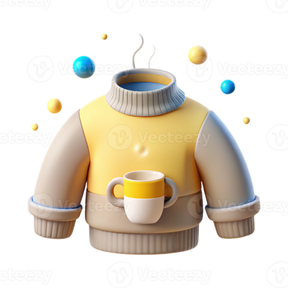 3D Render of a Yellow and Gray Sweater with a Mug png