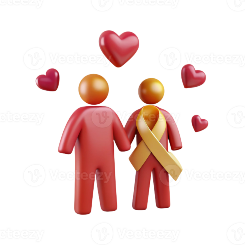 Support and Love A 3D Render of Two Figures Holding Hands with a Yellow Ribbon png
