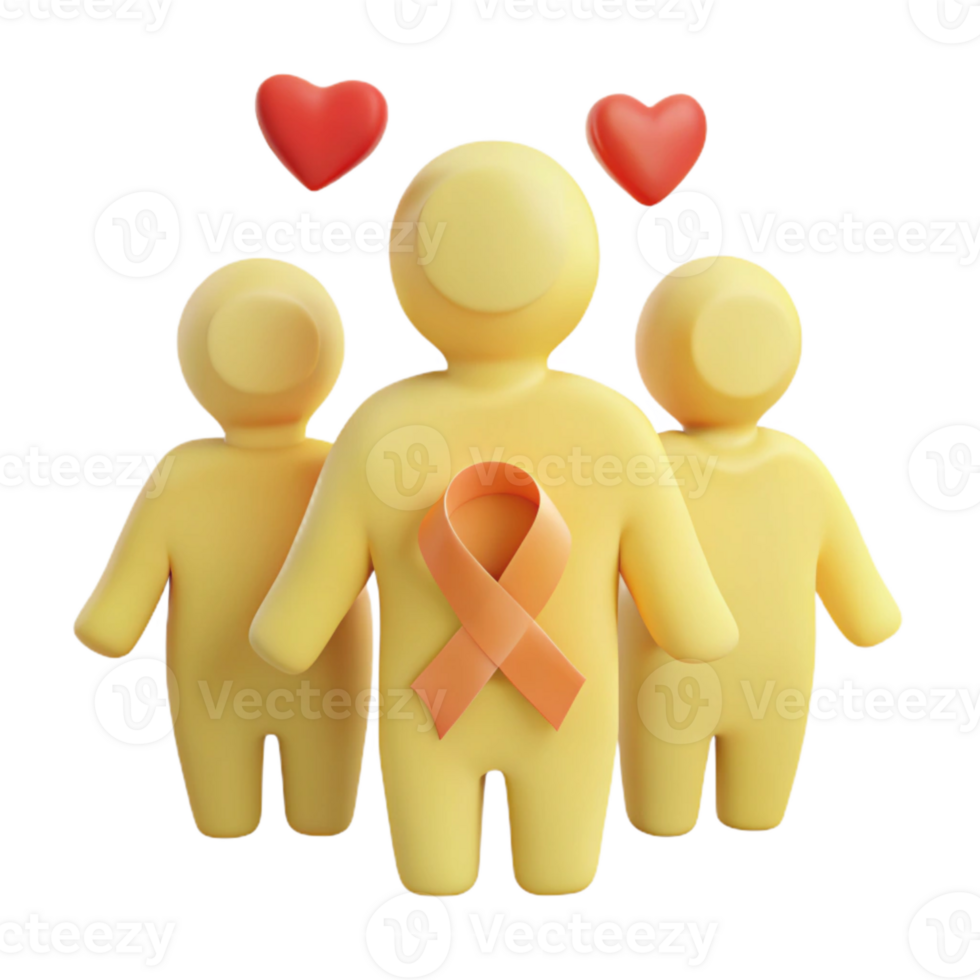 Support and Love for a Cause 3D Illustration of Three Figures with an Awareness Ribbon png