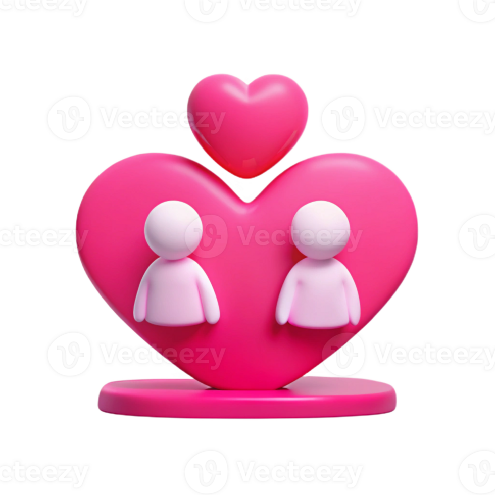 3D Render of Two People Standing in a Heart with a Smaller Heart Above png
