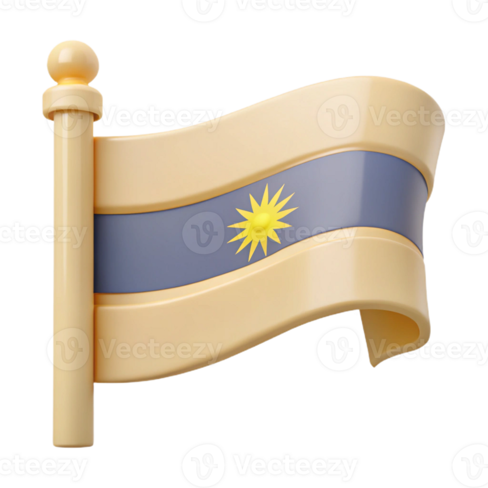 3D Render of a Flag with a Yellow Sun on a Blue Stripe png