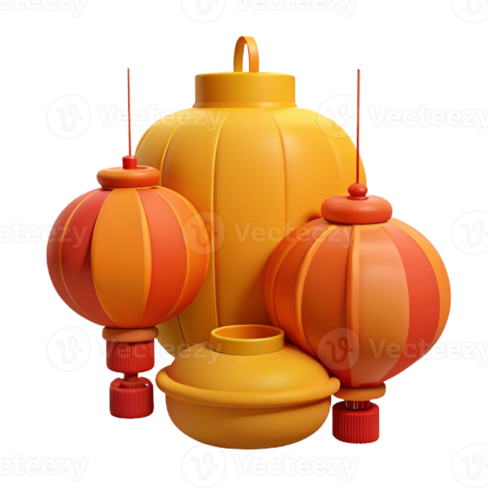 3D Rendered Chinese Lanterns png