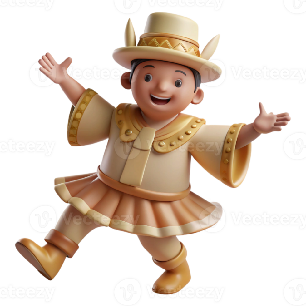 Smiling Cartoon Character in Traditional Clothing png
