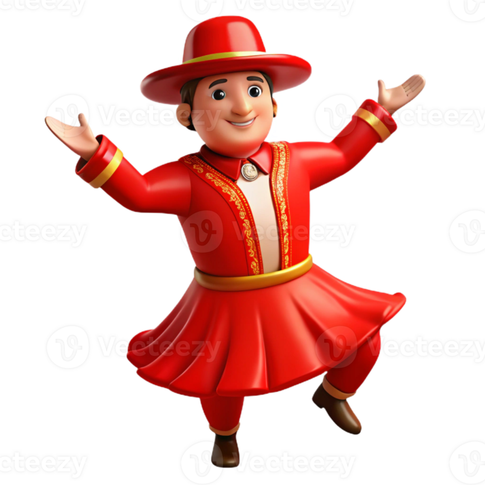 Cheerful Cartoon Character in Red and Gold Costume png
