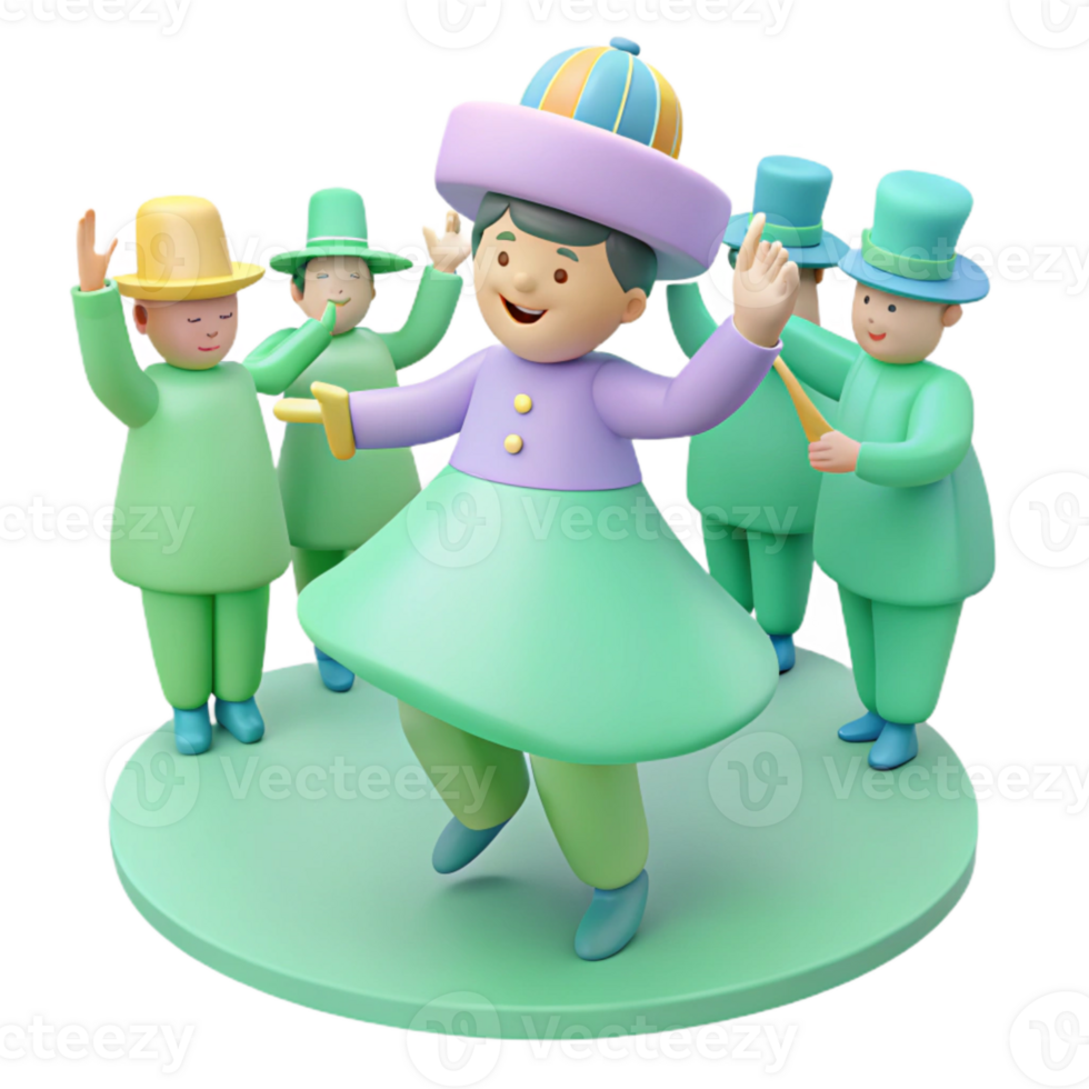 Happy Cartoon Characters Dancing in a Circle png