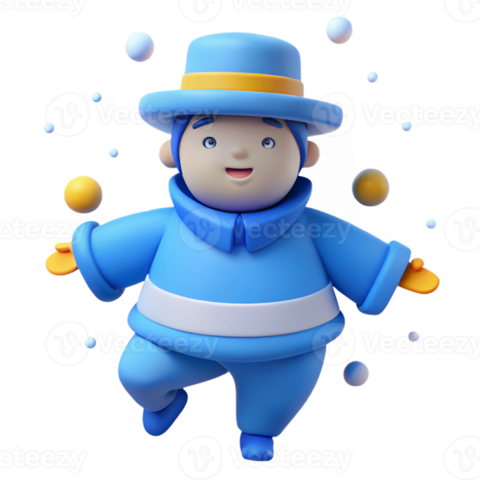 Cheerful 3D Character Juggling in Blue Outfit png