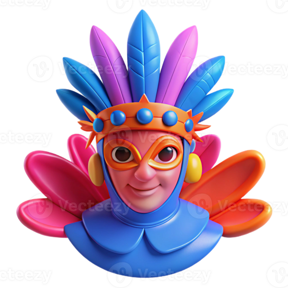 Colorful 3D Character with Feathers and Mask png