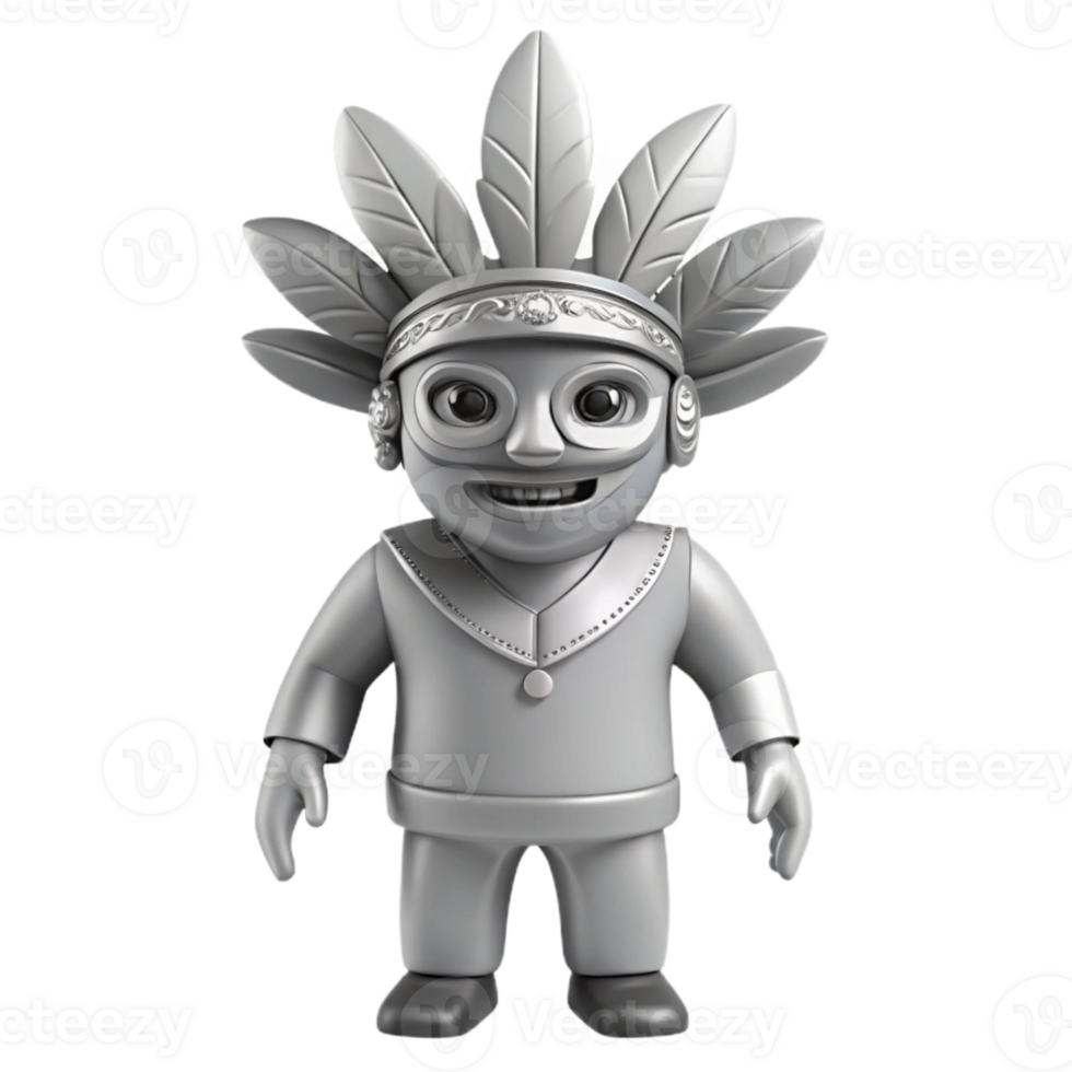 Smiling 3D Cartoon Character Wearing Feather Headdress png