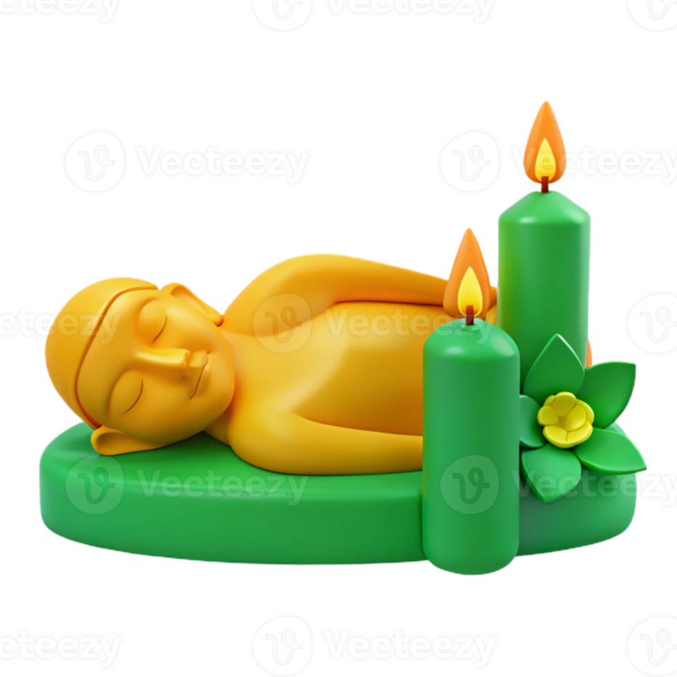 Sleeping Buddha Statue with Candles and Flower png