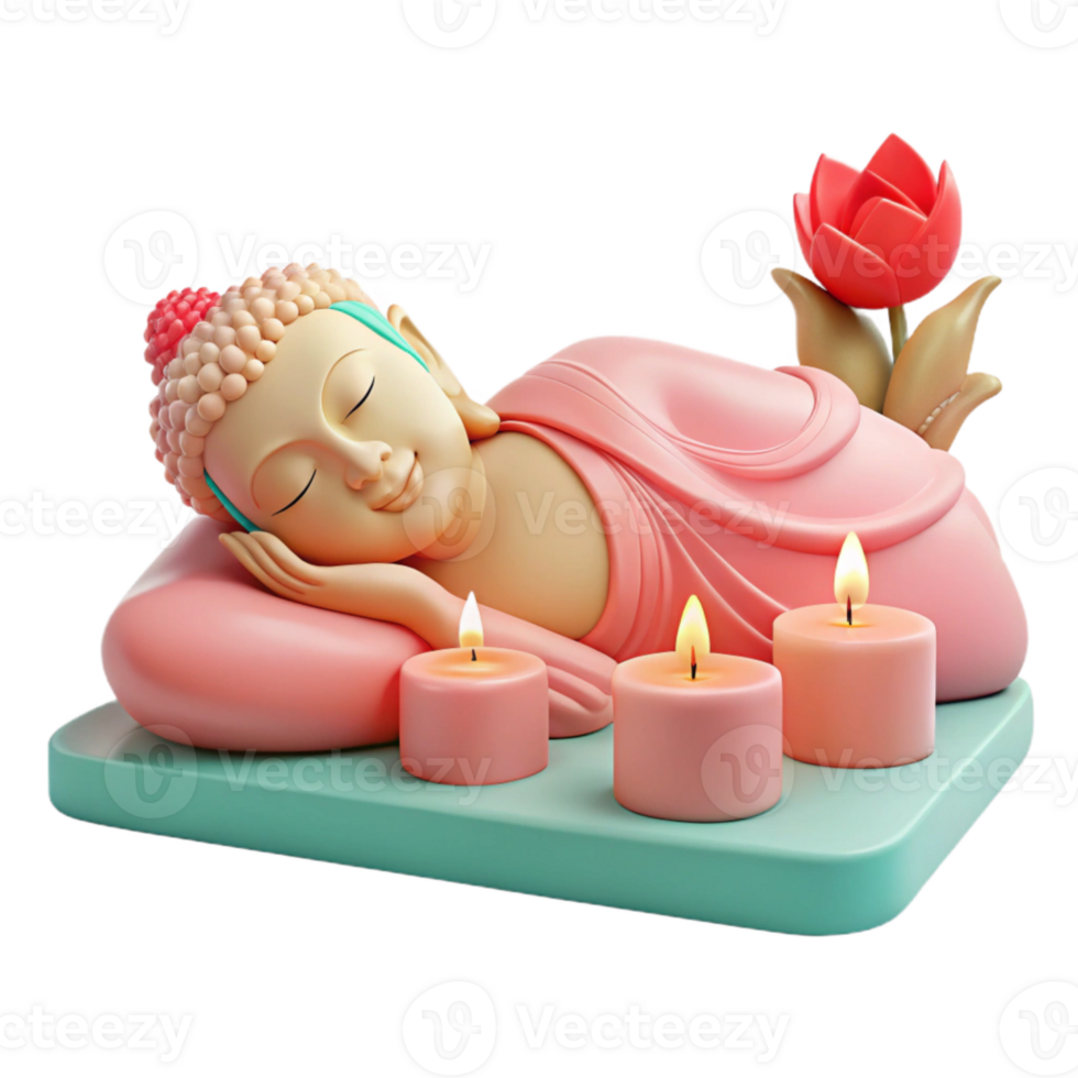 Sleeping Buddha Statue with Lotus and Candles png