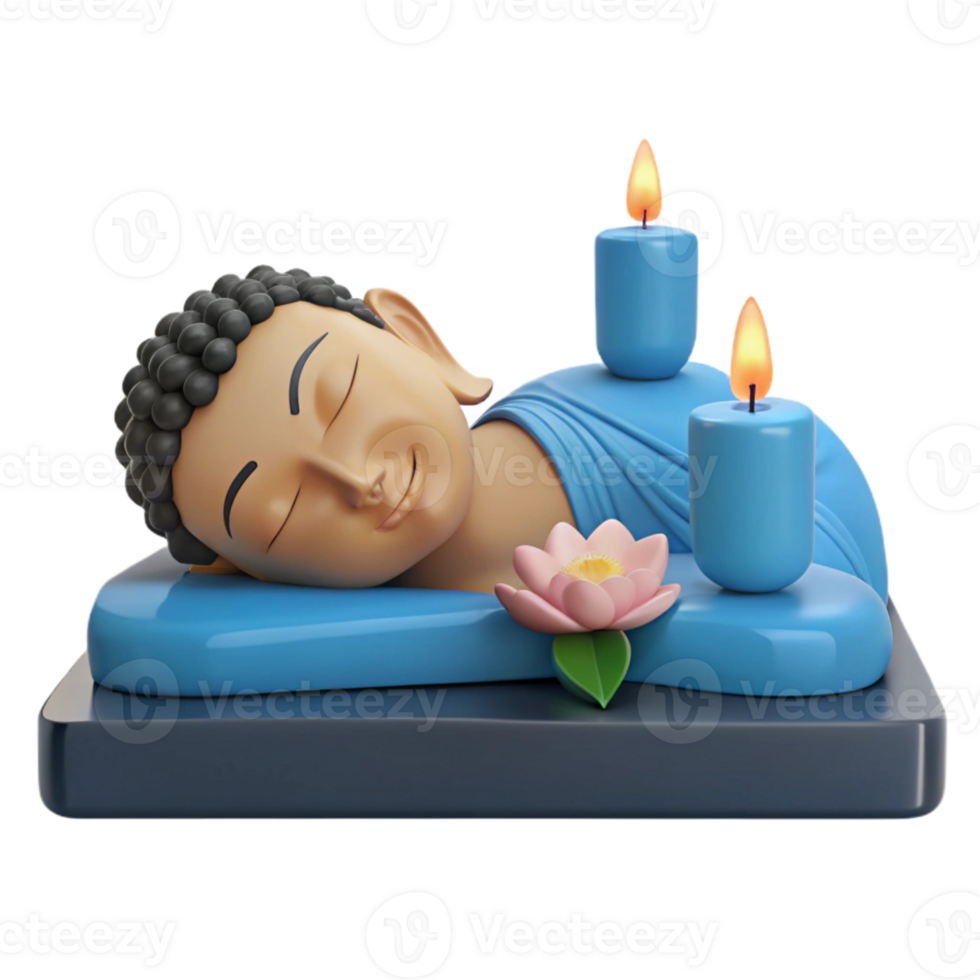 Sleeping Buddha Statue with Candles and Lotus Flower png