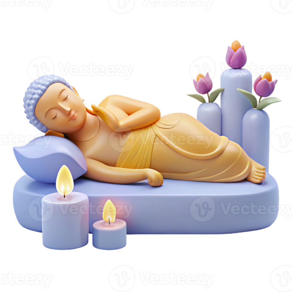3D Rendering of a Buddha Figurine in a Reclining Position png