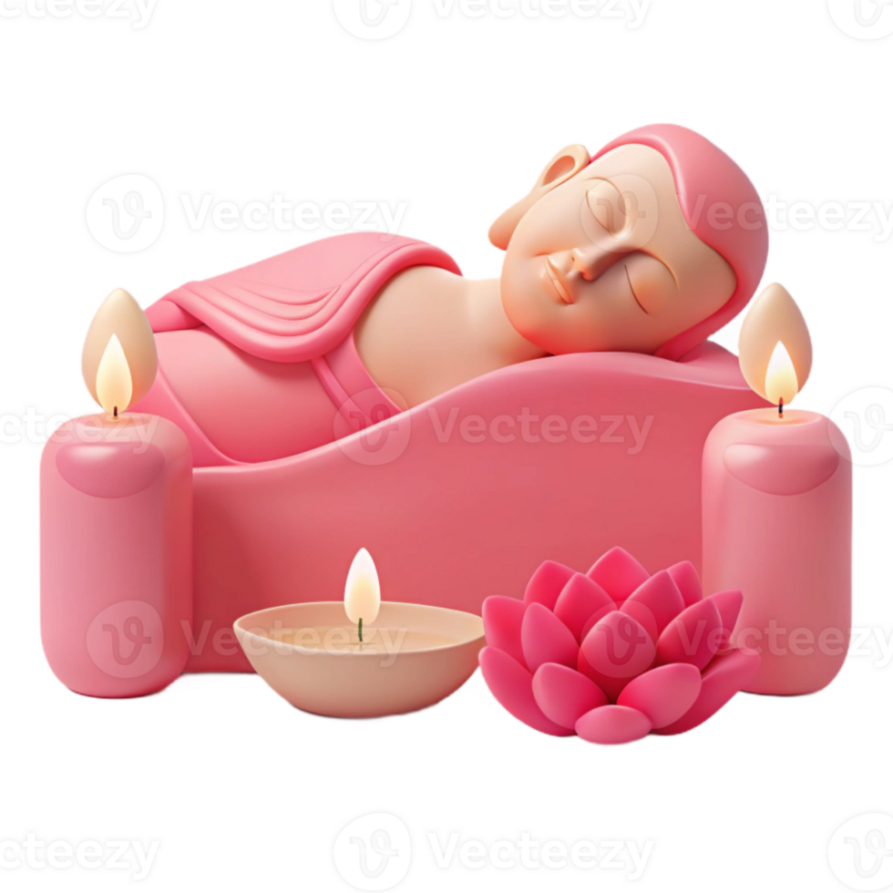 Sleeping Buddha with Candles and Lotus Flower png