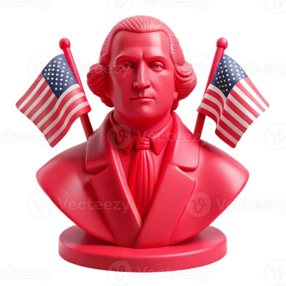 Red 3D Bust of a Historical Figure with American Flags png