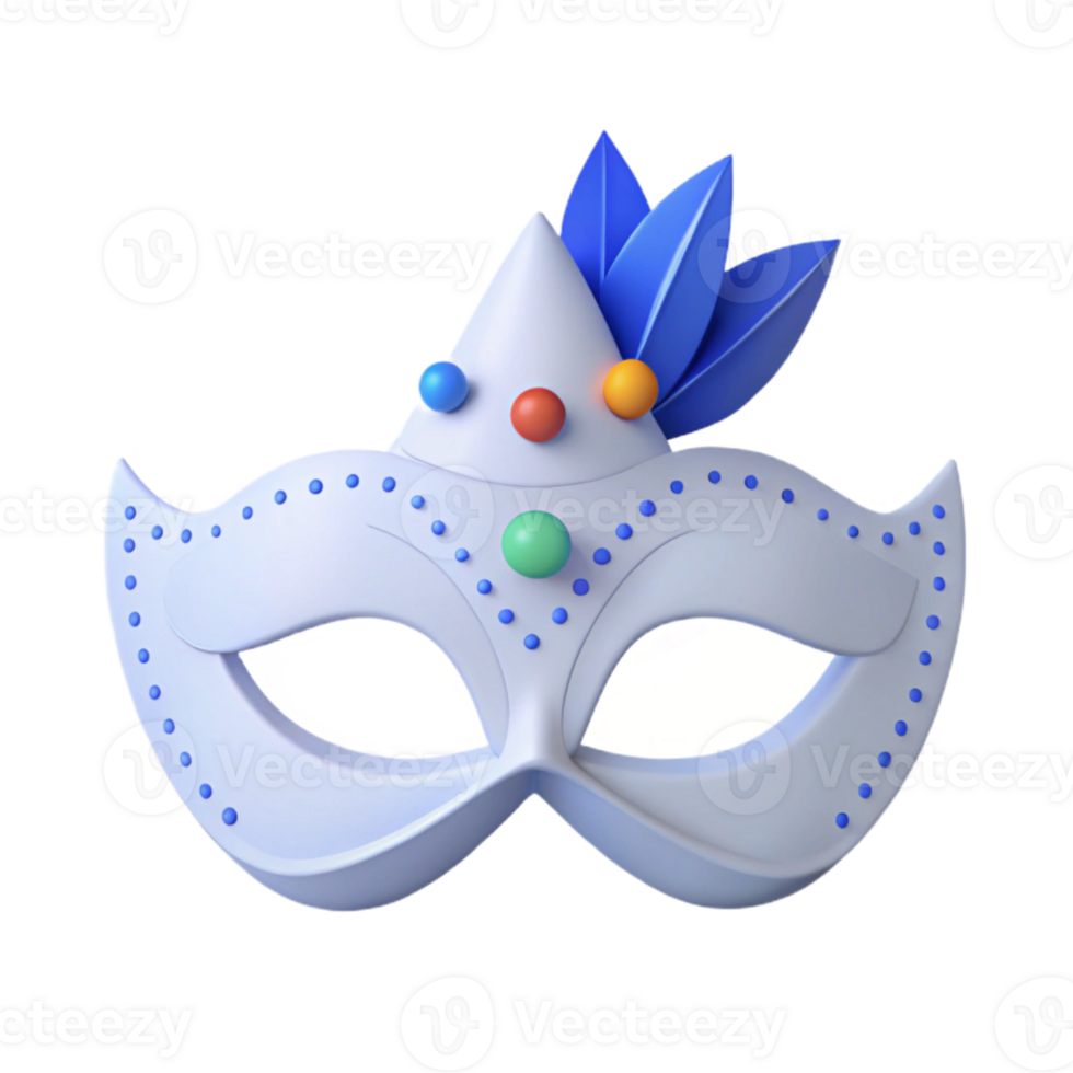 Decorative Masquerade Mask with Blue Feather and Colorful Gems png