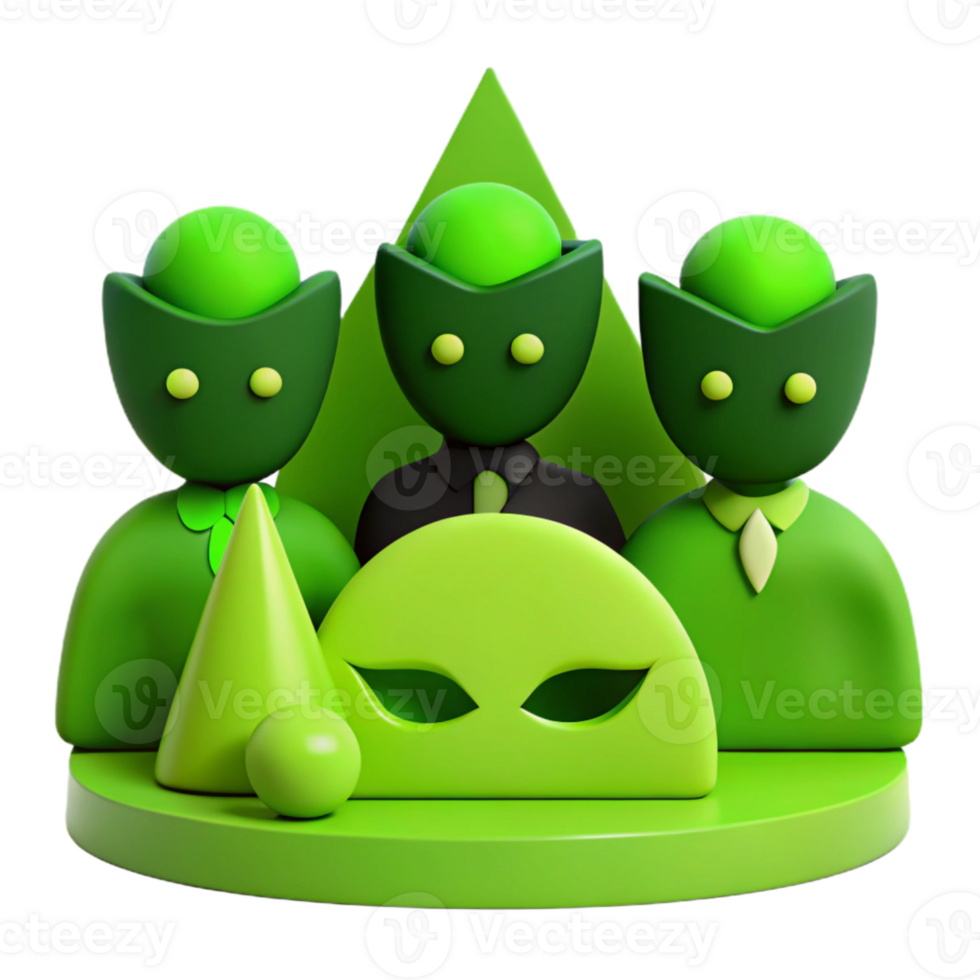Green 3D Characters with Geometric Shapes png
