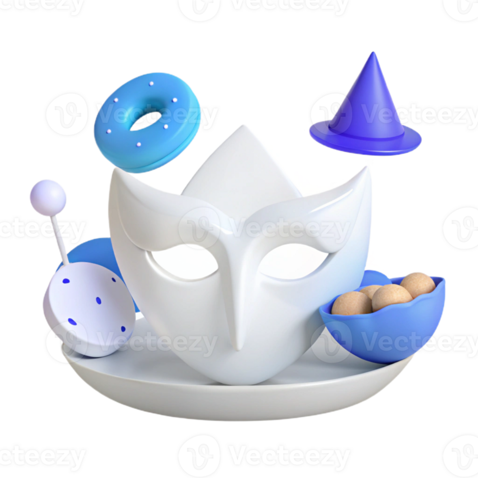 3D Render of a White Mask with Blue Accents png