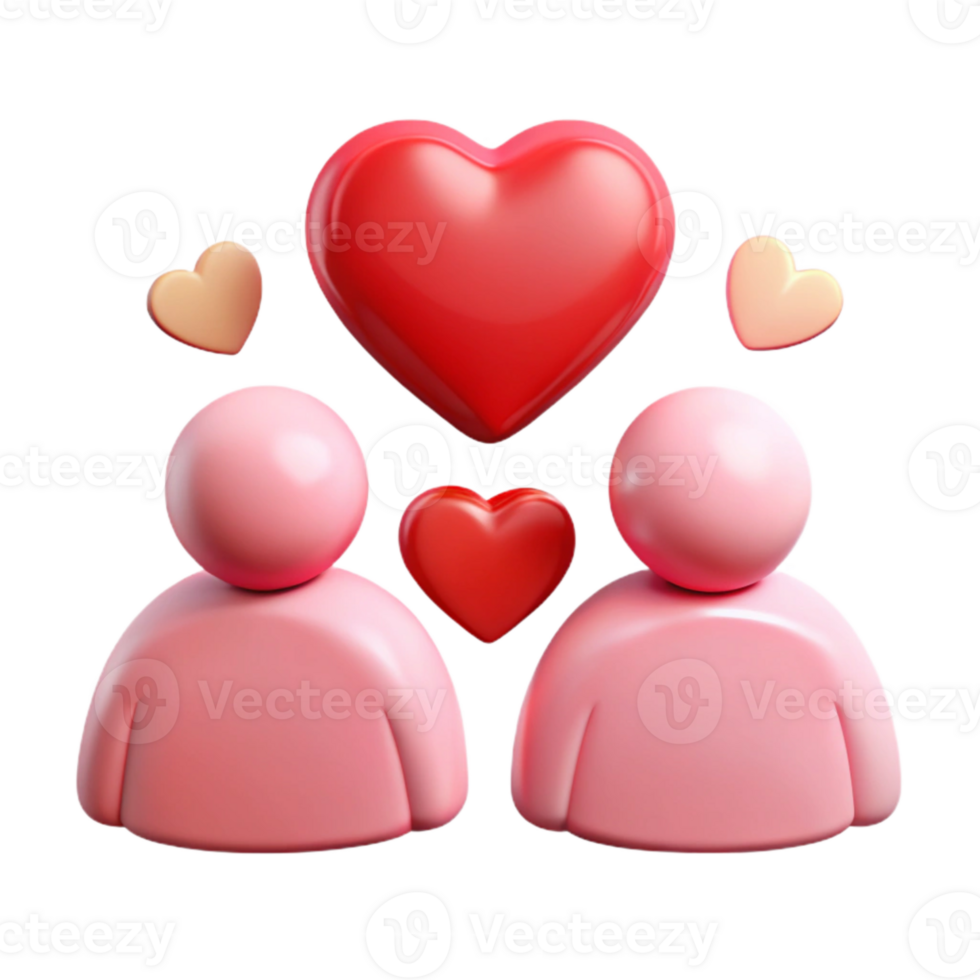3D Render of Two People Surrounded by Hearts png