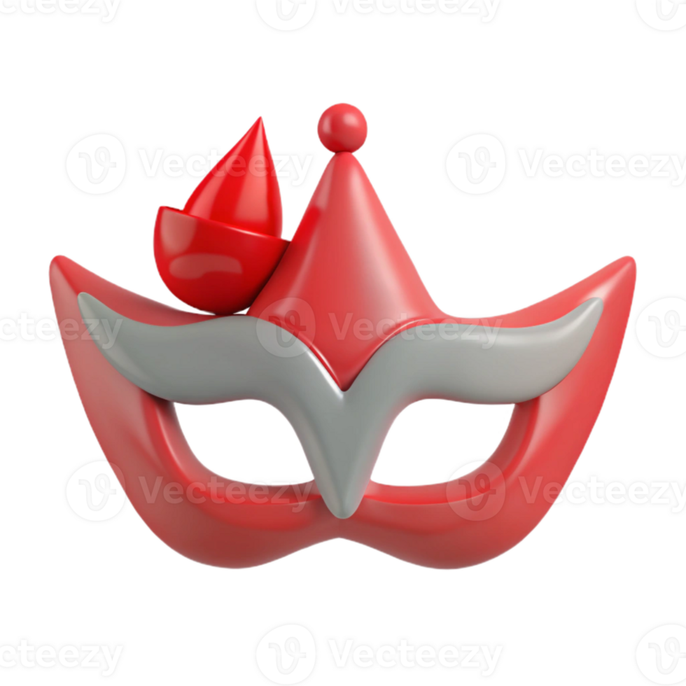 Red and Gray Carnival Mask with a Pointy Hat png