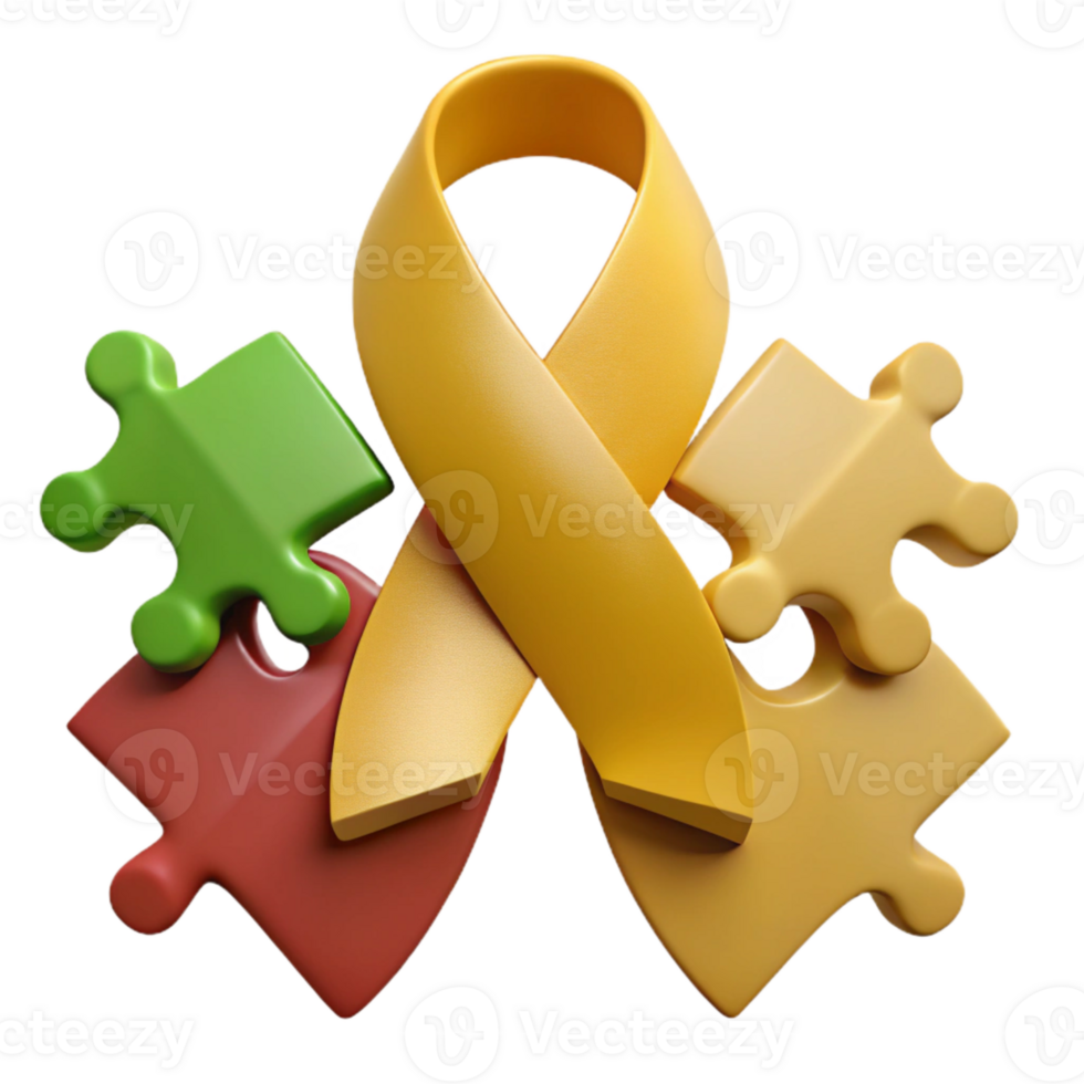 Yellow Ribbon and Puzzle Pieces A Symbol of Support and Unity png
