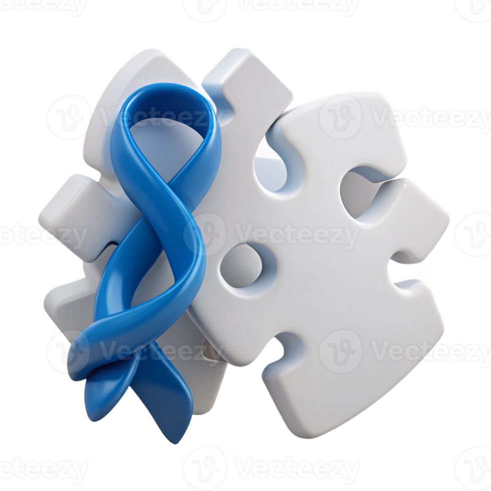 Blue Ribbon Puzzle Piece Symbol of Support and Unity png