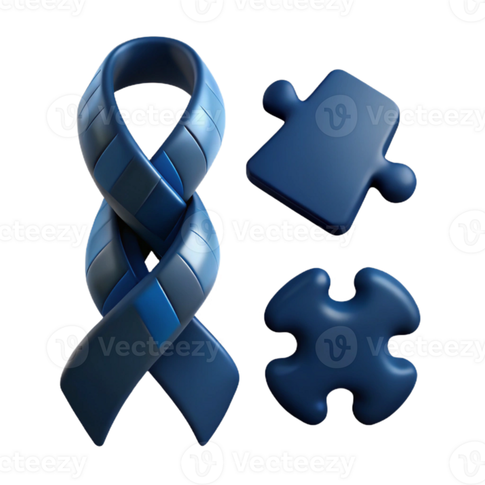Blue Ribbon and Puzzle Pieces Symbol of Unity and Support png